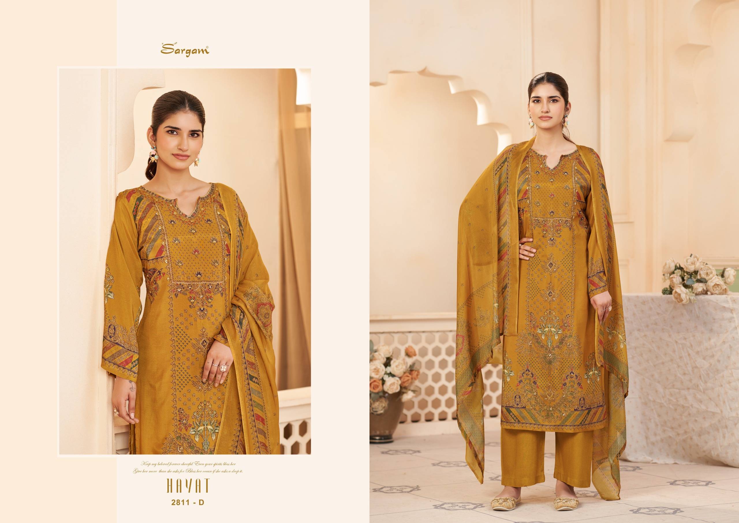 HAYAT by SARGAM 2811A TO 2811D SERIES Stylish Beautiful Colourful PURE VISCOSE MUSLIN Dresses At Wholesale Price